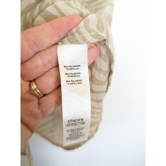 Chicos Blouse Womens Medium Ivory Zebra Print Sheer Button Up Office Career Top - Picture 9 of 12